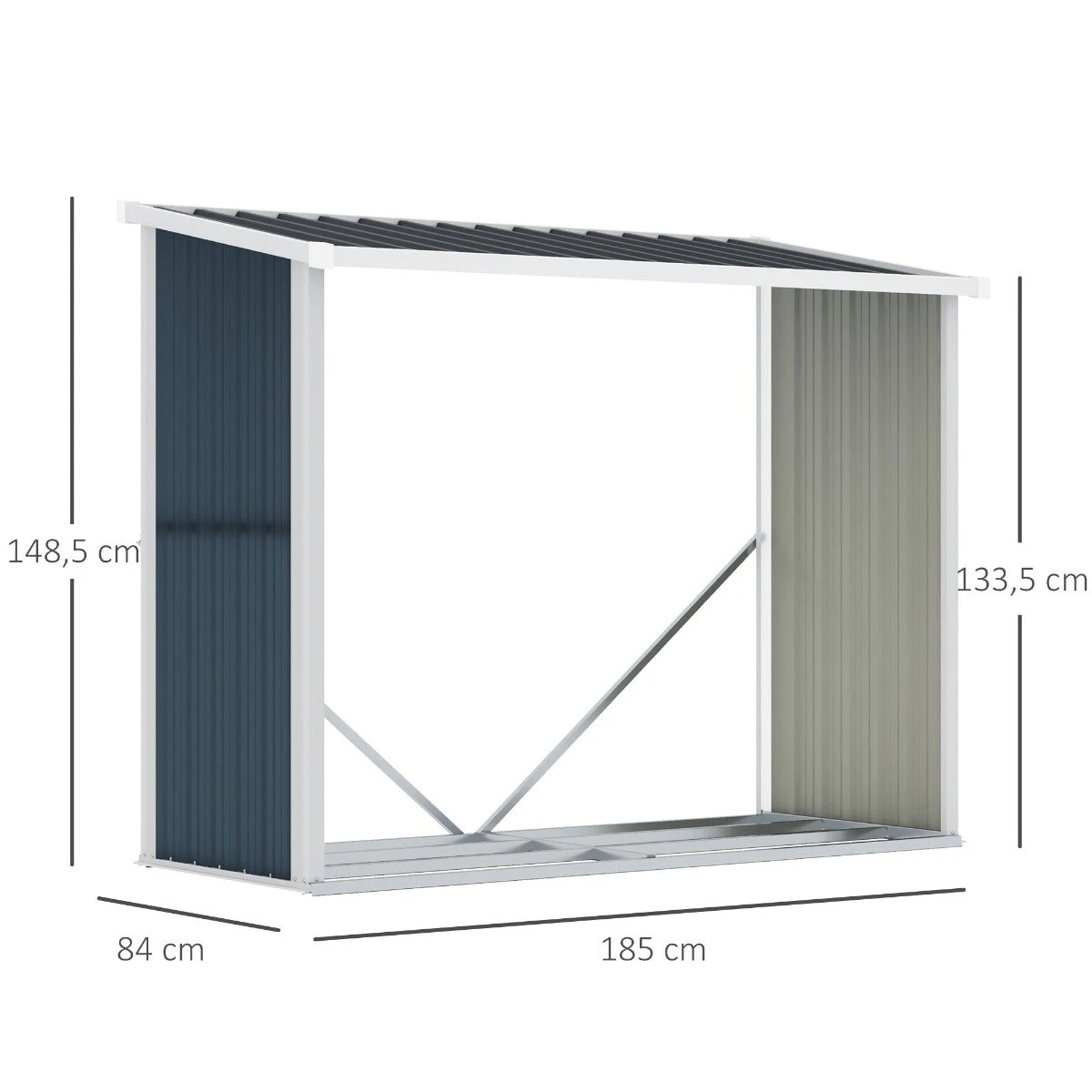 Outsunny Casetilla Para Leña Acero Galvanizado Cobertizo Leñero De Almacenamiento De Troncos Con Techo Inclinado Para Jardín Terraza Exterior 185x84x133,5/148,5 Cm Gris 5 Outsunny Casetilla Para Leña Acero Galvanizado Cobertizo Leñero De Almacenamiento De Troncos Con Techo Inclinado Para Jardín Terraza Exterior 185x84x133,5/148,5 Cm Gris - Imagen 3