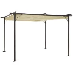 Outsunny Pérgola De Metal 3.5x3.5m Gazebo Cenador Para Jardín Patio O Terraza Con Techo Retráctil Tela Poliéster Resistente Al Agua Y UV