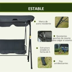 Outsunny Columpio Balancín De Jardín Exterior De 3 Plazas Con Cojín Techo Ajustable Y Marco De Acero Para Balcón Terraza Patio Carga Máx. 200 Kg 172x110x153 Cm Gris 19 Outsunny Columpio Balancín De Jardín Exterior De 3 Plazas Con Cojín Techo Ajustable Y Marco De Acero Para Balcón Terraza Patio Carga Máx. 200 Kg 172x110x153 Cm Gris -OUTSUNNY TIENDA a05d4a663b4d2112a47d4e286008ef54b52557af d79725d70b4a48828eb3167c7edeab75