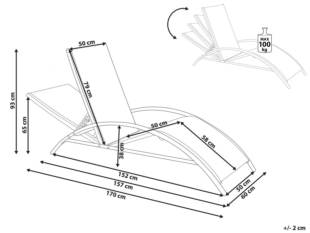 Tumbona De Metal/textil Trenzado Beige/blanco GAETA 5 Tumbona De Metal/textil Trenzado Beige/blanco GAETA - Imagen 3