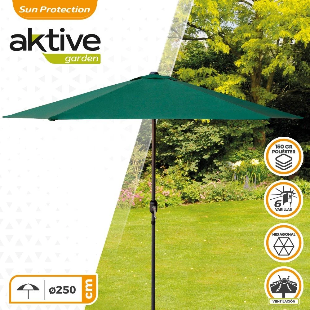 Parasol Hexagonal 250 Cm Color Verde Mástil Aluminio Aktive Garden 4 Parasol Hexagonal 250 Cm Color Verde Mástil Aluminio Aktive Garden - Imagen 2