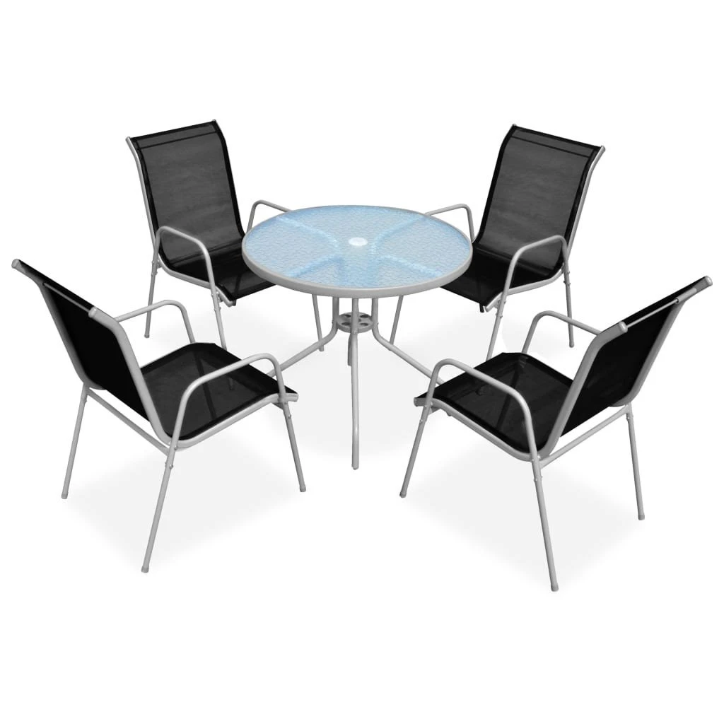 Juego De Comedor De Jardín 5 Piezas De Acero Negro VidaXL 3 Juego De Comedor De Jardín 5 Piezas De Acero Negro VidaXL