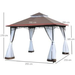 Outsunny Cenador De Jardín 3x3m Pabellón Con Doble Techo Y Mosquiteras Laterales Con Cremallera Buena Ventilación Para Terraza Eventos Fiestas Bodas Marrón Y Blanco -OUTSUNNY TIENDA a1ab8b57e5eceea1e596b7ddff475e8f7e3b3dc2 01d0071a96274150b66c74f245d395b2