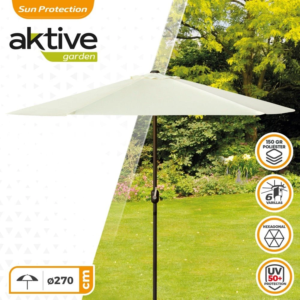 Sombrilla Para Terraza Y Jardín Ø270 Cm C/protección UV50 Aktive 4 Sombrilla Para Terraza Y Jardín Ø270 Cm C/protección UV50 Aktive - Imagen 2