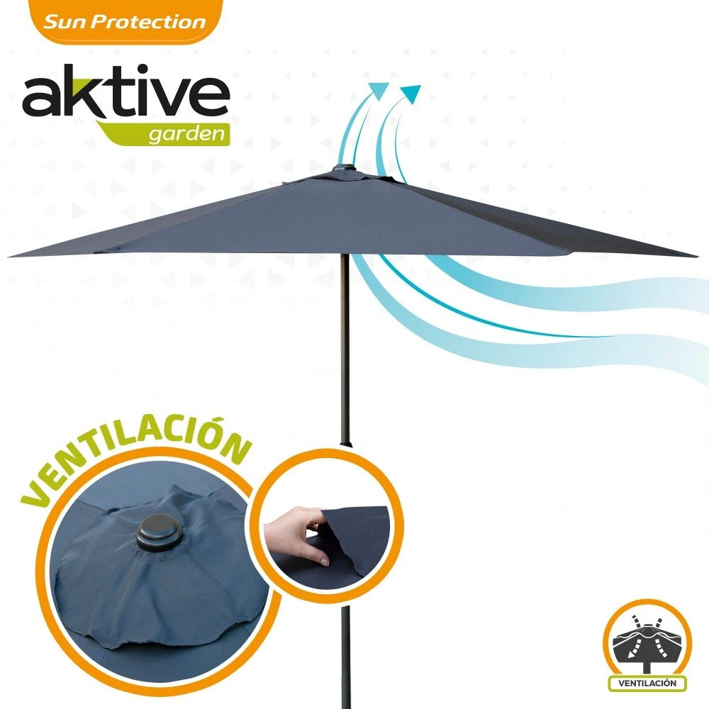 Parasol Hexagonal 250 Cm Color Antracita Mástil Aluminio Aktive Garden 5 Parasol Hexagonal 250 Cm Color Antracita Mástil Aluminio Aktive Garden - Imagen 3