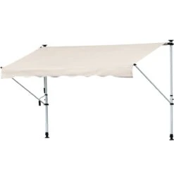 Outsunny Toldo Manual Retráctil Para Exterior 400x120x170-280 Cm Toldo Enrollable Altura Ajustable Con Manivela Protección Solar Para Terraza Balcón Jardín Beige