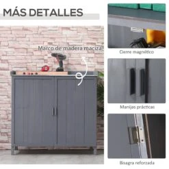 Outsunny Armario De Jardín De Madera Con Mesa De Trabajo Armario De Exterior Con 2 Puertas Cierre Magnético Y 2 Estantes Para Terraza Balcón 98x48x95,5 Cm Gris -OUTSUNNY TIENDA a6c85dc606c2e9d2fedc59e49812bf09807cc413 5f4134ca37f04d02944f8398f1eac733