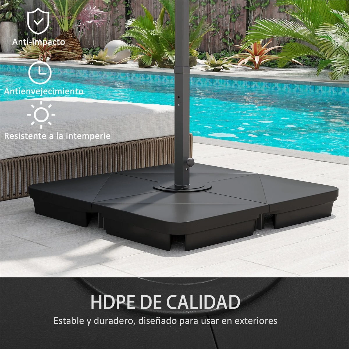 Outsunny Pesos Para Base De Sombrilla En Voladizo De 4 Piezas Rellenable De Arena 120 Kg O Agua 160 Kg Para Sombrilla De Plátano Base Cruzada 90x90x10,5 Cm Negro 9 Outsunny Pesos Para Base De Sombrilla En Voladizo De 4 Piezas Rellenable De Arena 120 Kg O Agua 160 Kg Para Sombrilla De Plátano Base Cruzada 90x90x10,5 Cm Negro - Imagen 7