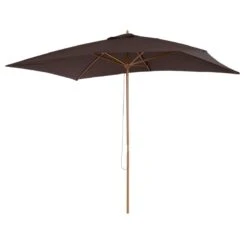 Outsunny Sombrilla Parasol 3x2m Y Altura 2,5m Jardín Terraza Poliéster 180g/m² Y Madera Café