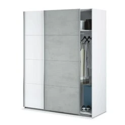 Armario Puertas Correderas Tekkan Blanco Mate Y Gris Cemento 200x150x60 Cm