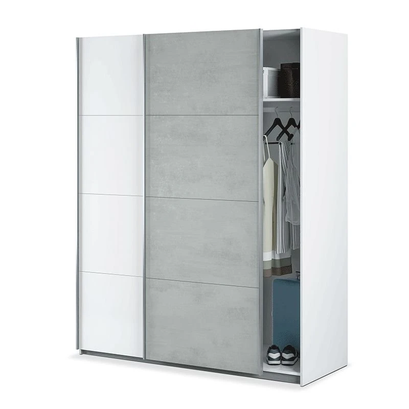 Armario Puertas Correderas Tekkan Blanco Mate Y Gris Cemento 200x150x60 Cm 3 Armario Puertas Correderas Tekkan Blanco Mate Y Gris Cemento 200x150x60 Cm