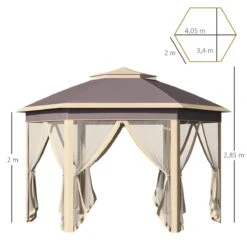 Outsunny Carpa Plegable Exterior 4,05x3,4x2,85 M Altura Ajustable Cenador De Jardín Hexagonal Con Doble Techo Mosquiteras Extraíbles Y Bolsa De Transporte Para Fiestas Beige -OUTSUNNY TIENDA aa92144d2a9810cedc448ea9f6e8391fccb34678 243349b375984827a403d4e8d56b3966