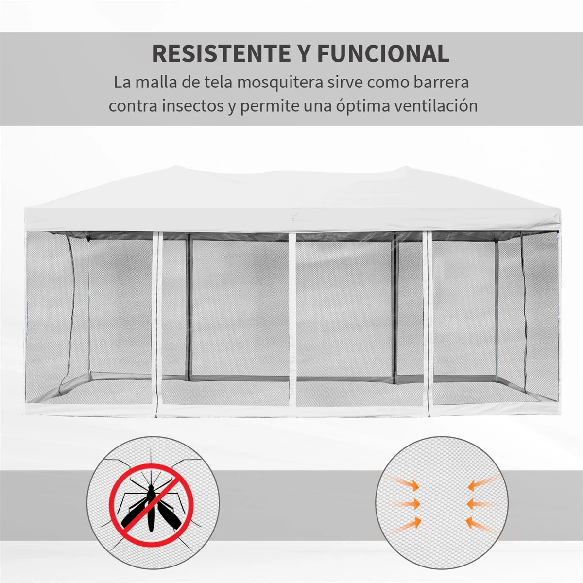 Outsunny Carpa 6x3m Plegable Gazebo Para Jardín Cenador Con 6 Cortinas Mosquitera Y Cremallera Bolsa Transporte Montaje Fácil Acero Tela Oxford Blanco 7 Outsunny Carpa 6x3m Plegable Gazebo Para Jardín Cenador Con 6 Cortinas Mosquitera Y Cremallera Bolsa Transporte Montaje Fácil Acero Tela Oxford Blanco - Imagen 5