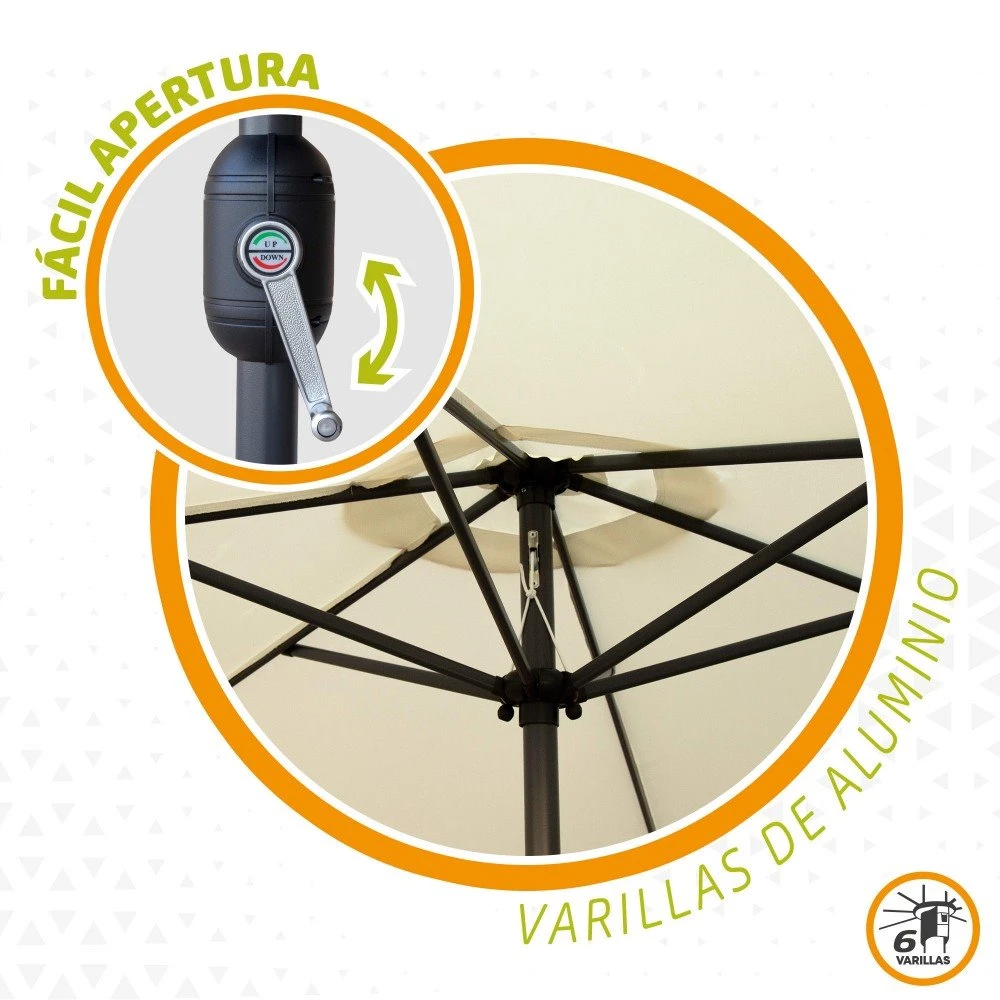 Parasol Hexagonal 300 Cm Color Crema Mástil Aluminio Aktive Garden 6 Parasol Hexagonal 300 Cm Color Crema Mástil Aluminio Aktive Garden - Imagen 4