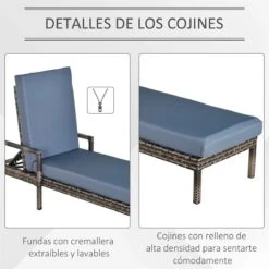 Outsunny Conjunto De 2 Tumbonas De Ratán De Jardín Con Cojines Acolchados Respaldo Ajustable En 5 Posiciones 2 Ruedas Y Tela Extraíble Lavable 67x196x51 Cm Gris -OUTSUNNY TIENDA b0577b77b2ec7e98669ec3b28aaf8d8a582b9ba1 224ccab0e34f45b49ab48d828df6ec5e