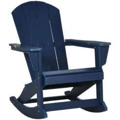 Outsunny Silla Mecedora De Jardín Mecedora Para Exterior De Estilo Adirondack De HDPE Para Balcón Terraza Patio Carga 120 Kg 73,5x93x91,5 Cm Azul Oscuro