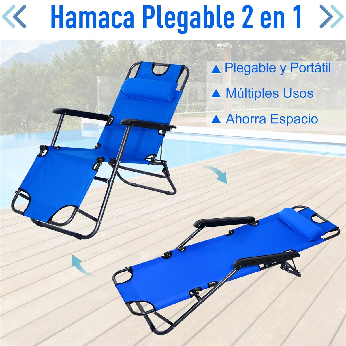 Outsunny Tumbona Reclinable Y Plegable Con Respaldo Ajustable Reposabrazos Almohada Y Reposapiés Para Jardín Terraza Carga 136 Kg 153x60x29 Cm Azul 6 Outsunny Tumbona Reclinable Y Plegable Con Respaldo Ajustable Reposabrazos Almohada Y Reposapiés Para Jardín Terraza Carga 136 Kg 153x60x29 Cm Azul - Imagen 4