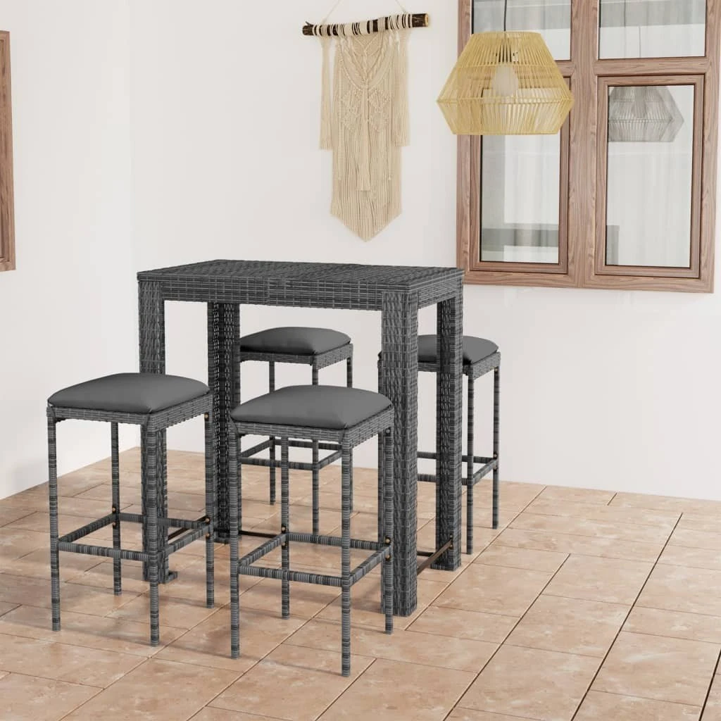 Set Muebles Bar Jardín 5 Piezas Y Cojines Ratán Sintético Gris VidaXL 5 Set Muebles Bar Jardín 5 Piezas Y Cojines Ratán Sintético Gris VidaXL - Imagen 3