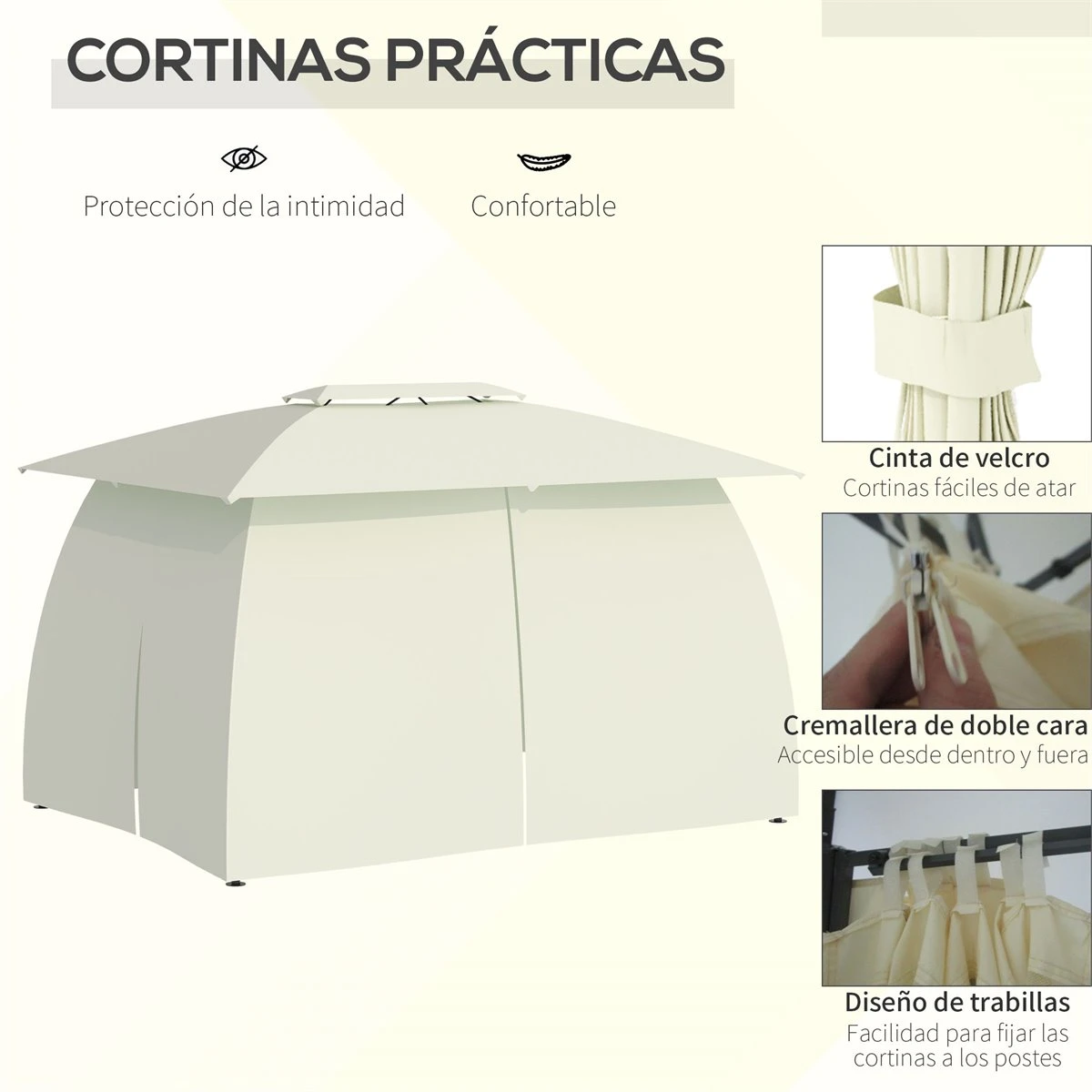 Outsunny Cenador De Jardín 4x3 M Pabellón De Exterior Con Doble Techo 4 Cortinas Laterales 4 Mosquiteras Con Cremalleras Y Marco De Acero Para Fiestas Eventos Beige 7 Outsunny Cenador De Jardín 4x3 M Pabellón De Exterior Con Doble Techo 4 Cortinas Laterales 4 Mosquiteras Con Cremalleras Y Marco De Acero Para Fiestas Eventos Beige - Imagen 5