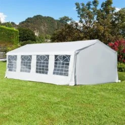 Outsunny Carpa De Jardín Cochera Gazebo 8x4m Pergola Cenador Pabellón 4 Paneles Laterales 8 Ventanas Para Fiesta Eventos Bodas Acero PE Blanco -OUTSUNNY TIENDA b37469cbb1c32ca0cec0c804a9864c84d743b6ec 7a08f7cbc6364797af3633c680232811