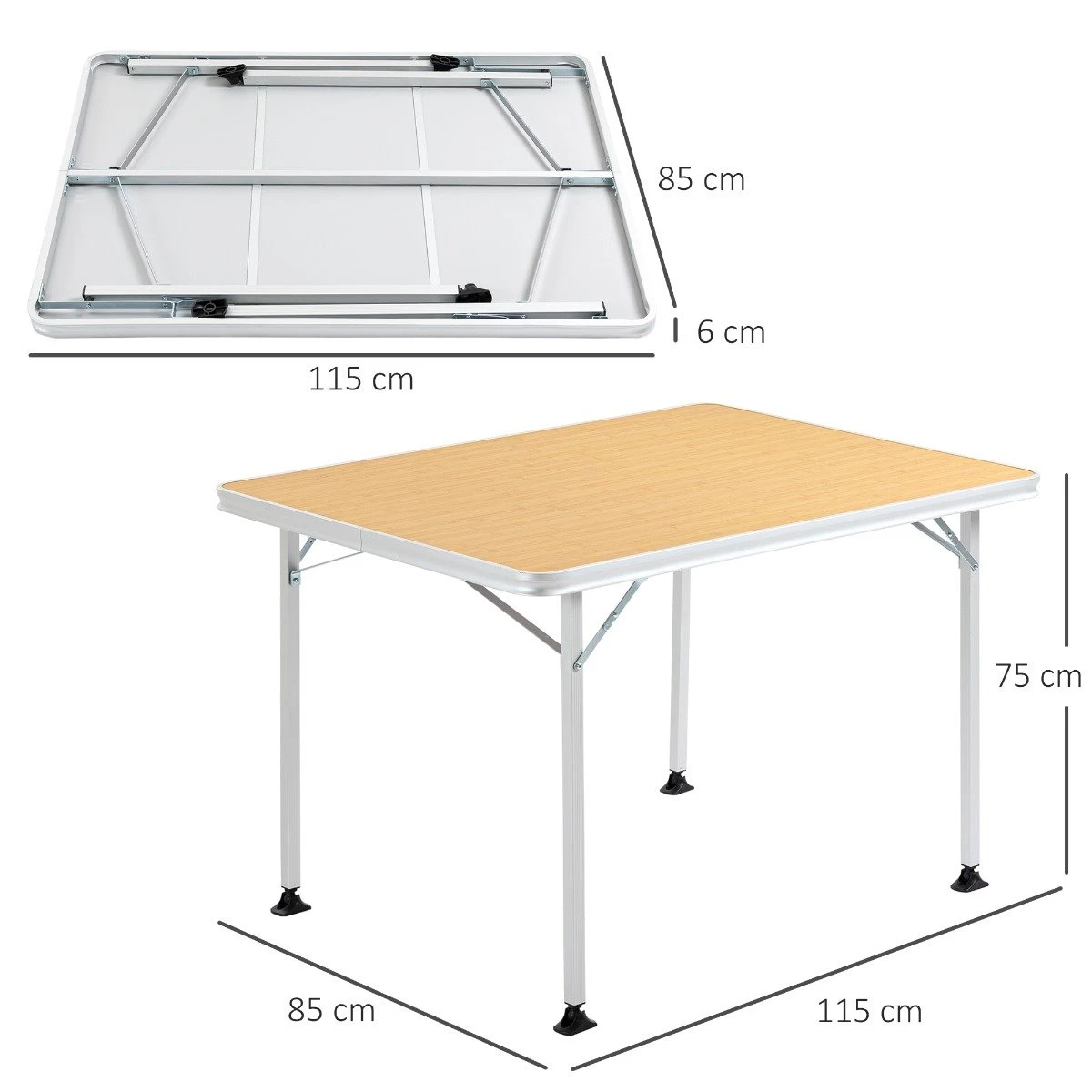 Outsunny Mesa De Camping Plegable Mesa De Picnic Portátil De Aluminio Con Encimera De Madera Y 4 Almohadillas De Pie Multifuncional Para Terraza Jardín Playa 115x85x75 Cm Natural 5 Outsunny Mesa De Camping Plegable Mesa De Picnic Portátil De Aluminio Con Encimera De Madera Y 4 Almohadillas De Pie Multifuncional Para Terraza Jardín Playa 115x85x75 Cm Natural - Imagen 3
