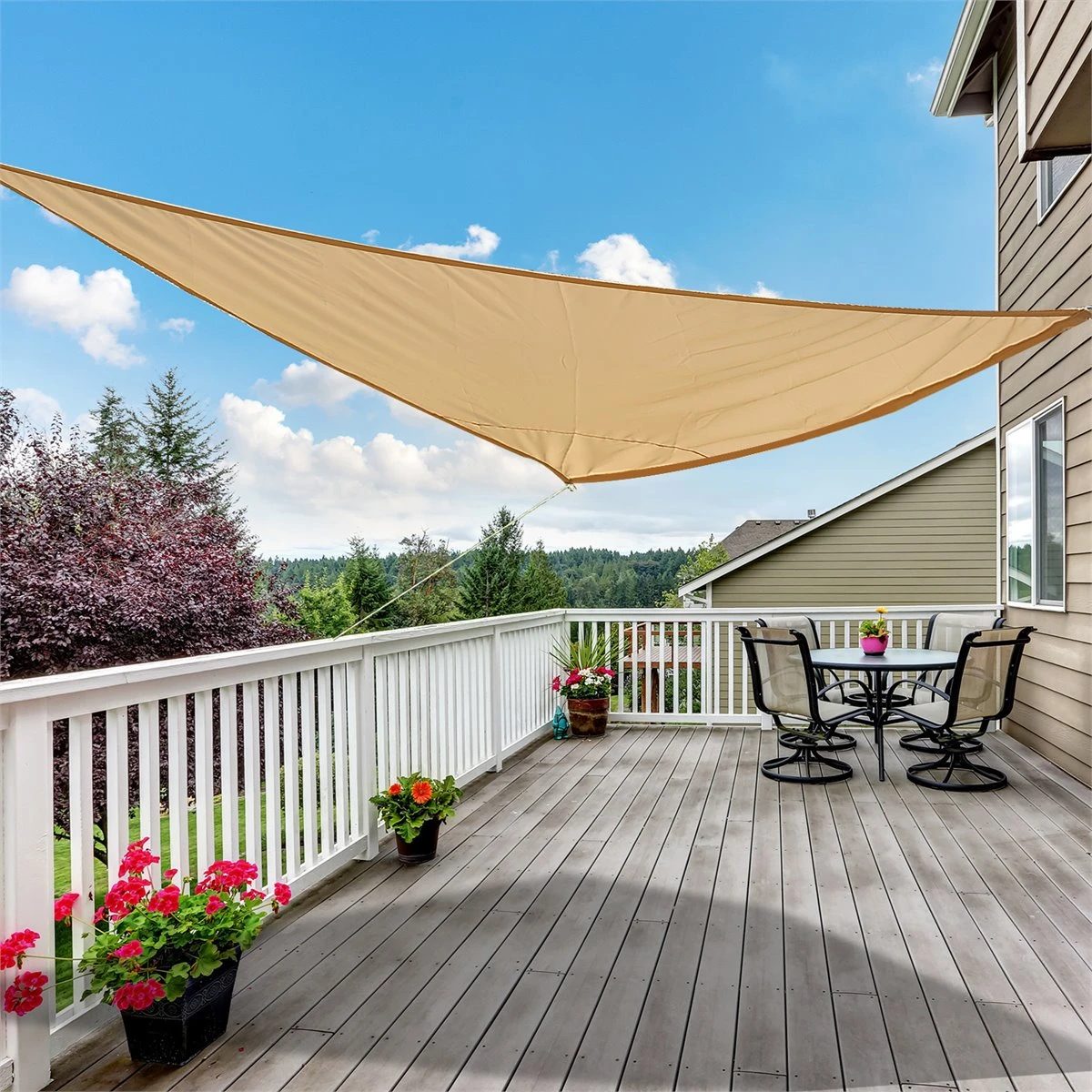 Outsunny Toldo Vela Color Arena Sombrilla Parasol Triangulo Tela De Poliéster Jardin Playa Camping Sombra (varios Colores Y Medidas), Medida 3x3x3 Metros, Color Arena 4 Outsunny Toldo Vela Color Arena Sombrilla Parasol Triangulo Tela De Poliéster Jardin Playa Camping Sombra (varios Colores Y Medidas), Medida 3x3x3 Metros, Color Arena - Imagen 2