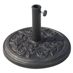 Outsunny Base Para Sombrilla De Jardín Peso Neto 9 Kg Soporte De Parasol Redondo De Resina Para Postes De 38mm/48mm Decorativo Para Terraza Patio Exterior Ø45,5x31 Cm Bronce