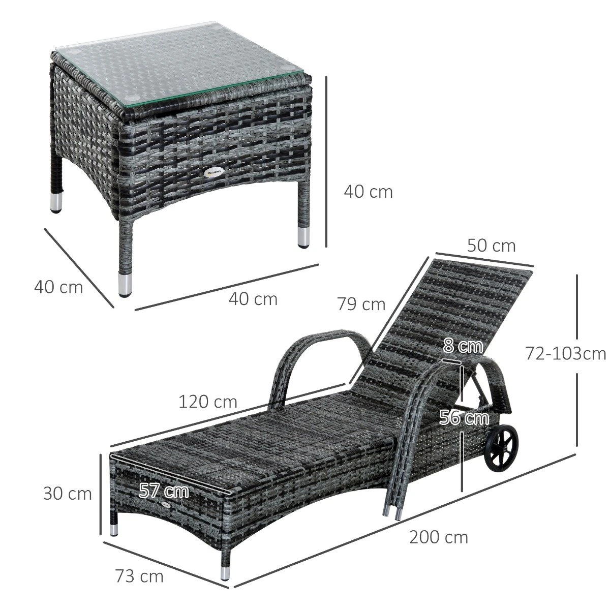 Outsunny Set De 2 Tumbonas Chaise Longue + 1 Mesa De Ratan Para Jardín O Terraza Sillas Con Cojín Y Respaldo Ajustable A 5 Niveles (Gris) 5 Outsunny Set De 2 Tumbonas Chaise Longue + 1 Mesa De Ratan Para Jardín O Terraza Sillas Con Cojín Y Respaldo Ajustable A 5 Niveles (Gris) - Imagen 3