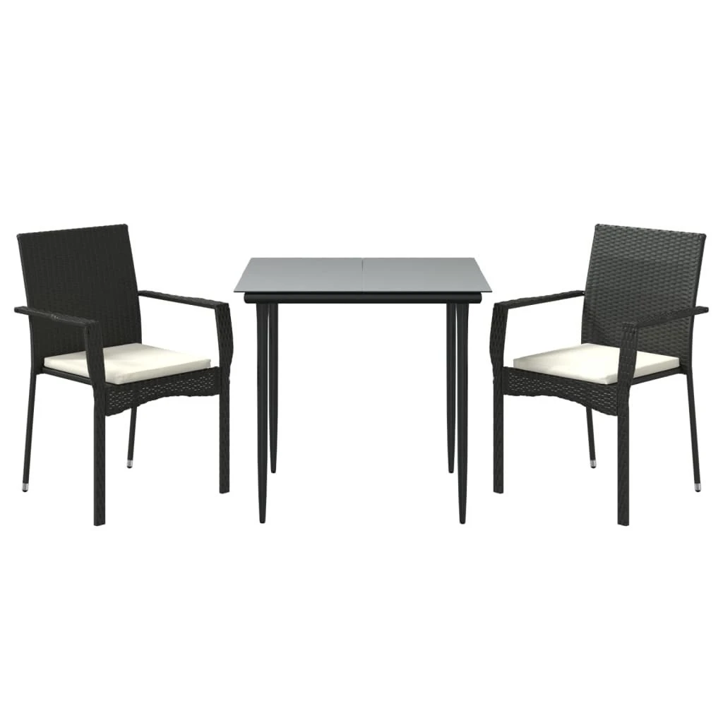 Set Comedor De Jardín 3 Pzas Con Cojines Ratán Sintético Negro VidaXL 3 Set Comedor De Jardín 3 Pzas Con Cojines Ratán Sintético Negro VidaXL