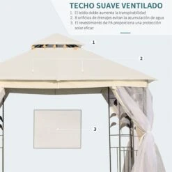 Outsunny Cenador De Jardín 300x300x280 Cm Carpas Para Exterior Grandes Doble Techo Con Mosquitera Y Piquetas Para El Suelo Fácil De Drenar Poliéster Acero Blanco -OUTSUNNY TIENDA b6e802448b23693babbe3fdd69fb6857c8b27ab2 179d08b35d20470cbf2b1121fbbb6f75