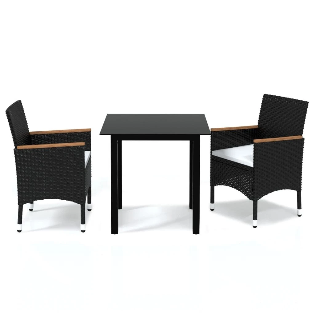 Set De Comedor De Jardín 3 Pzas Y Cojines Ratán Sintético Negro VidaXL 4 Set De Comedor De Jardín 3 Pzas Y Cojines Ratán Sintético Negro VidaXL - Imagen 2