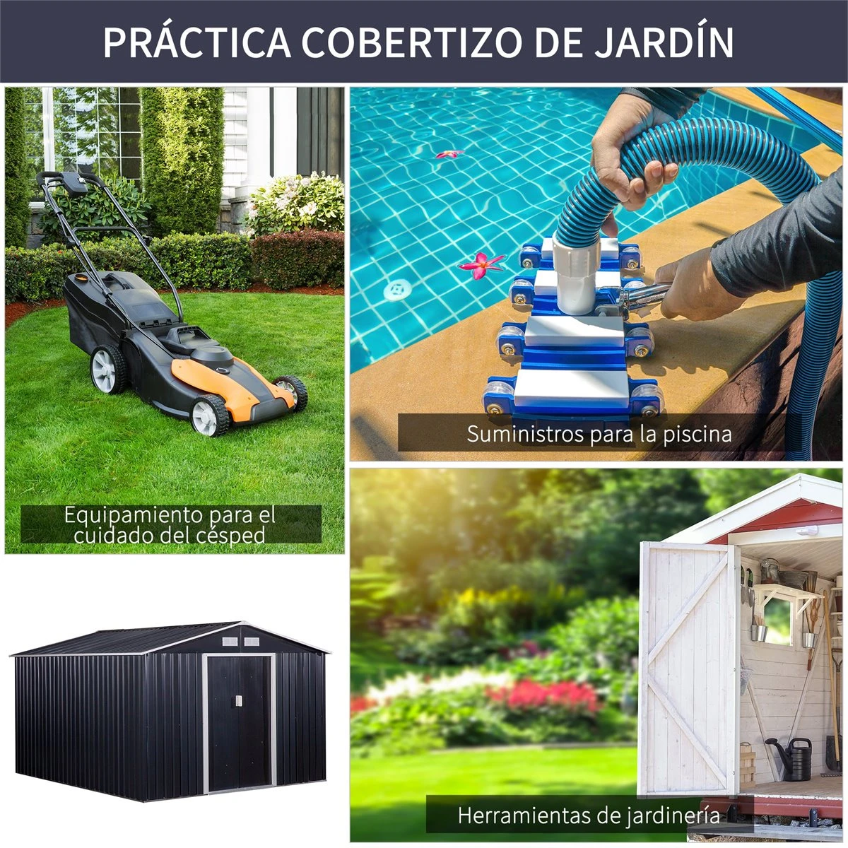 Outsunny Cobertizo De Jardín 322x277x192 Cm Base De 8,25 M² Caseta De Exterior Metálica Para Almacenamiento De Herramientas Con 2 Puertas Correderas Y 4 Ventanas Gris 8 Outsunny Cobertizo De Jardín 322x277x192 Cm Base De 8,25 M² Caseta De Exterior Metálica Para Almacenamiento De Herramientas Con 2 Puertas Correderas Y 4 Ventanas Gris - Imagen 6