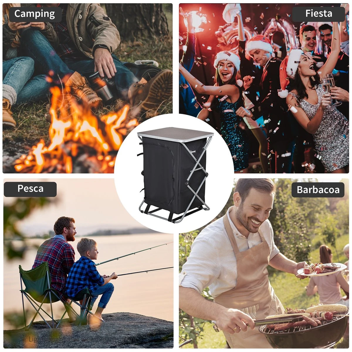 Outsunny Armario Cocina De Camping Plegable Con Paravientos 3 Estantes Bolsa De Almacenamiento Encimera 58X65x93 Cm Para Exterior Acampadas Picnics Tela Oxford Negro 9 Outsunny Armario Cocina De Camping Plegable Con Paravientos 3 Estantes Bolsa De Almacenamiento Encimera 58X65x93 Cm Para Exterior Acampadas Picnics Tela Oxford Negro - Imagen 7