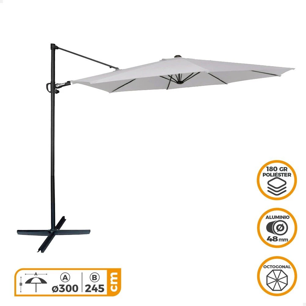 Parasol Excéntrico Ø300 Cm Mástil Aluminio Color Gris Aktive Garden 4 Parasol Excéntrico Ø300 Cm Mástil Aluminio Color Gris Aktive Garden - Imagen 2