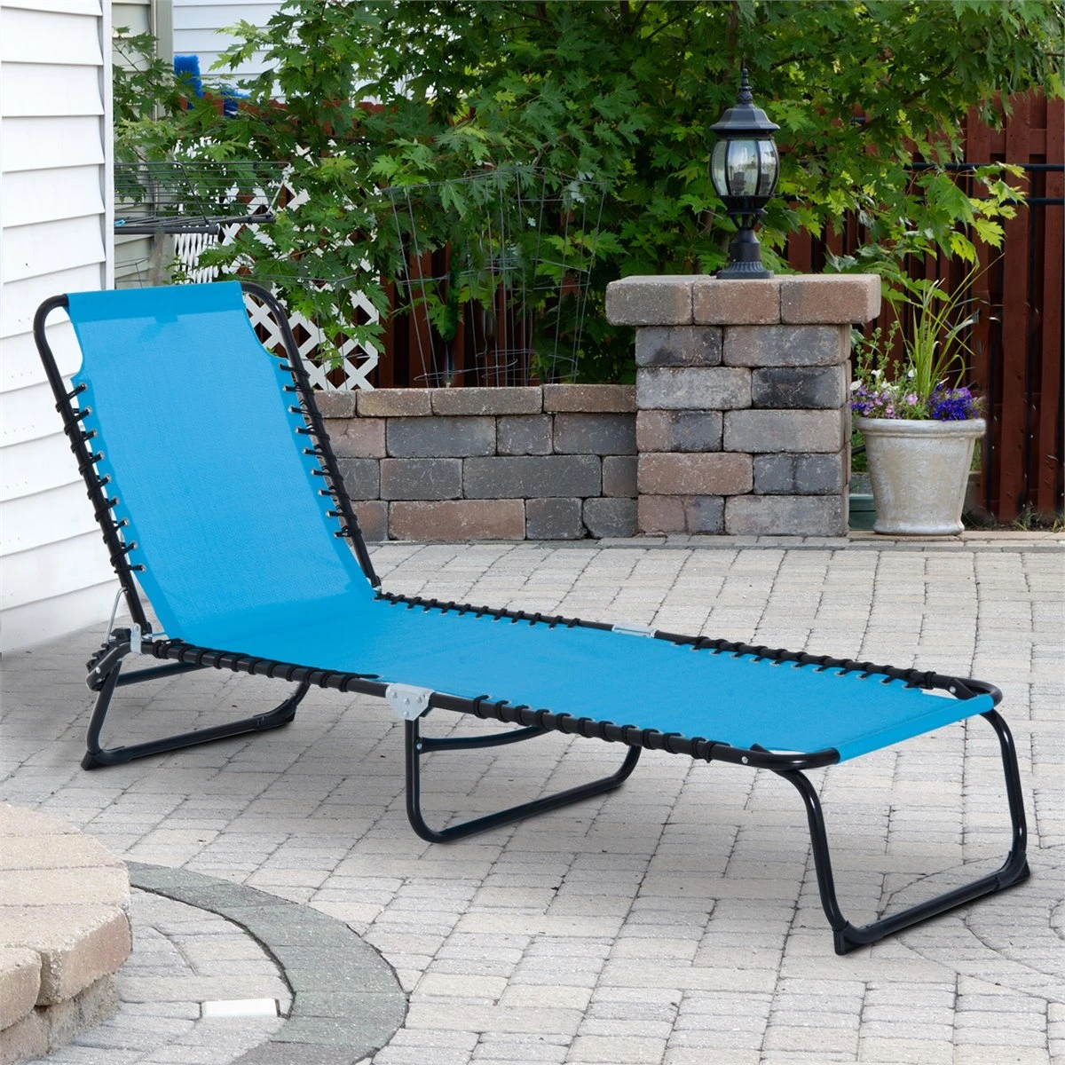 Outsunny Tumbona Plegable Y Ajustable De 4 Posiciones Silla Reclinable De Jardín Con Sistema De Cordones Para Exterior Marco Acero 197x58x76 Cm Azul Claro 14 Outsunny Tumbona Plegable Y Ajustable De 4 Posiciones Silla Reclinable De Jardín Con Sistema De Cordones Para Exterior Marco Acero 197x58x76 Cm Azul Claro - Imagen 12