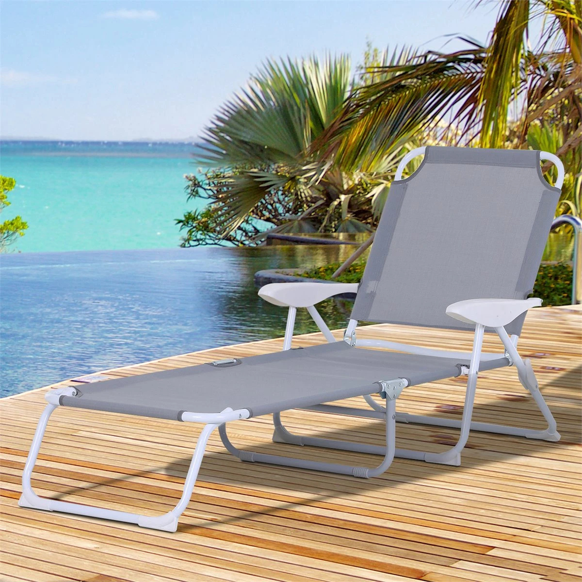 Outsunny Tumbona Reclinable Y Plegable De Jardín Con Respaldo Ajustable En 4 Posiciones Marco De Metal Texteline Transpirable 160x66x80 Cm Gris 9 Outsunny Tumbona Reclinable Y Plegable De Jardín Con Respaldo Ajustable En 4 Posiciones Marco De Metal Texteline Transpirable 160x66x80 Cm Gris - Imagen 7