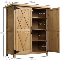 Outsunny Armario De Madera De Jardín 75x40x90 Cm 0,24 M² Para Almacenamiento De Herramientas Con 2 Puertas 4 Estantes Y Techo Galvanizado Para Exterior Terraza Natural -OUTSUNNY TIENDA ba181cf447273a7f96c801d3347f4ed28ba89c3f 77c9465f0b804377913742aa507beeae