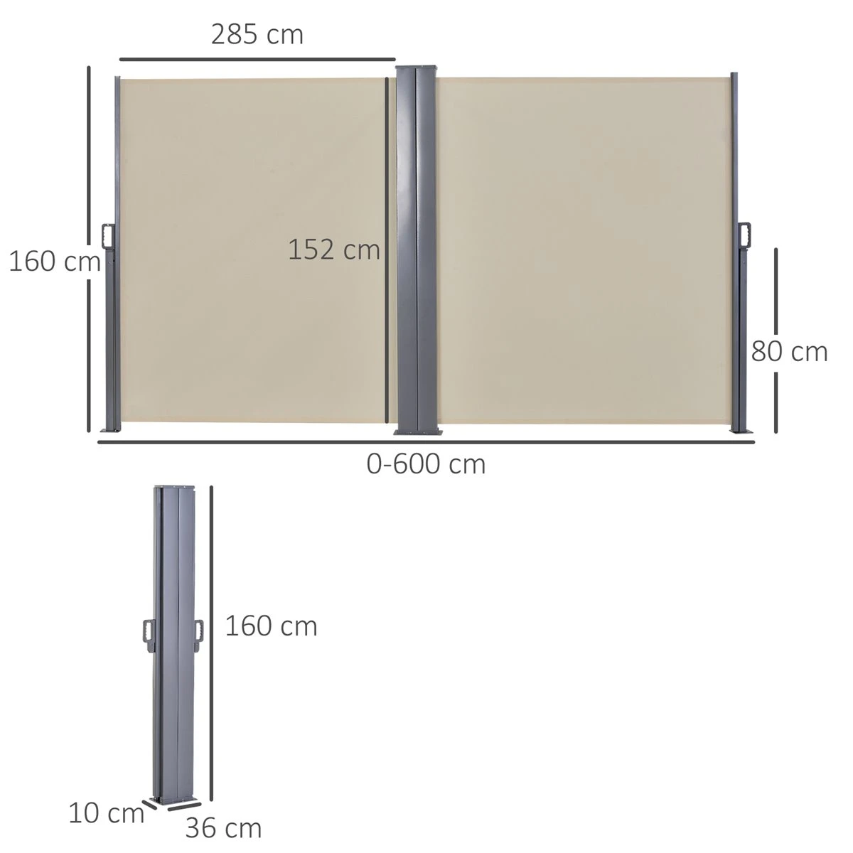 Outsunny Toldo Lateral Retráctil Doble 600x160 Cm Pantalla De Privacidad Extensible Con Ángulo Ajustable Y Protección UV 50+ Para Jardín Balcón Terraza Beige 5 Outsunny Toldo Lateral Retráctil Doble 600x160 Cm Pantalla De Privacidad Extensible Con Ángulo Ajustable Y Protección UV 50+ Para Jardín Balcón Terraza Beige - Imagen 3