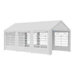 Outsunny Carpa Para Fiestas 6x3 M Cenador Pabellón De Jardín Con 4 Paneles Laterales 2 Puertas Enrollables Y 6 Ventanas Protección UV Para Exterior Eventos Bodas Blanco