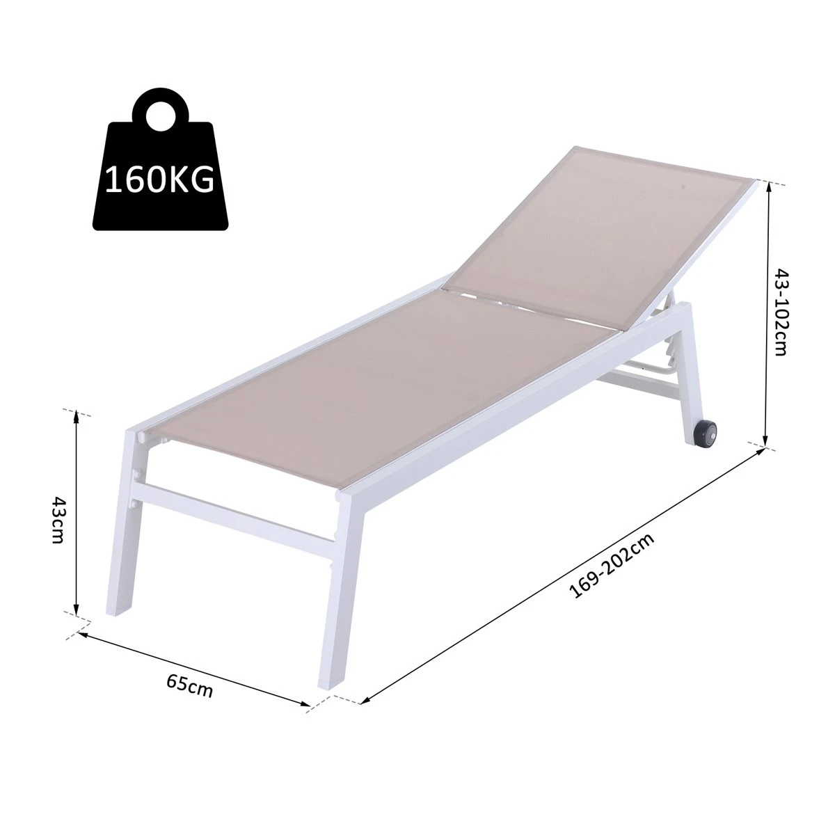 Outsunny Tumbona Multiposiciones De Jardín Con Respaldo Reclinable En 5 Posiciones De Aluminio Y Texteline Carga 160 Kg Para Patio Terraza 202x65x43 Cm Beige 5 Outsunny Tumbona Multiposiciones De Jardín Con Respaldo Reclinable En 5 Posiciones De Aluminio Y Texteline Carga 160 Kg Para Patio Terraza 202x65x43 Cm Beige - Imagen 3