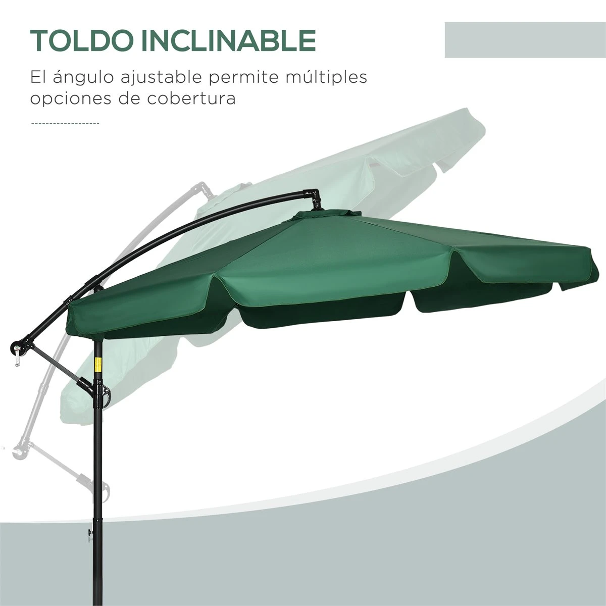 Outsunny Sombrilla De Jardín Ø293x240 Cm Parasol Excéntrico Con Rotación De 360° Manivela Base Cruzada Y Soporte De Acero Para Terraza Patio Balcón Verde 7 Outsunny Sombrilla De Jardín Ø293x240 Cm Parasol Excéntrico Con Rotación De 360° Manivela Base Cruzada Y Soporte De Acero Para Terraza Patio Balcón Verde - Imagen 5