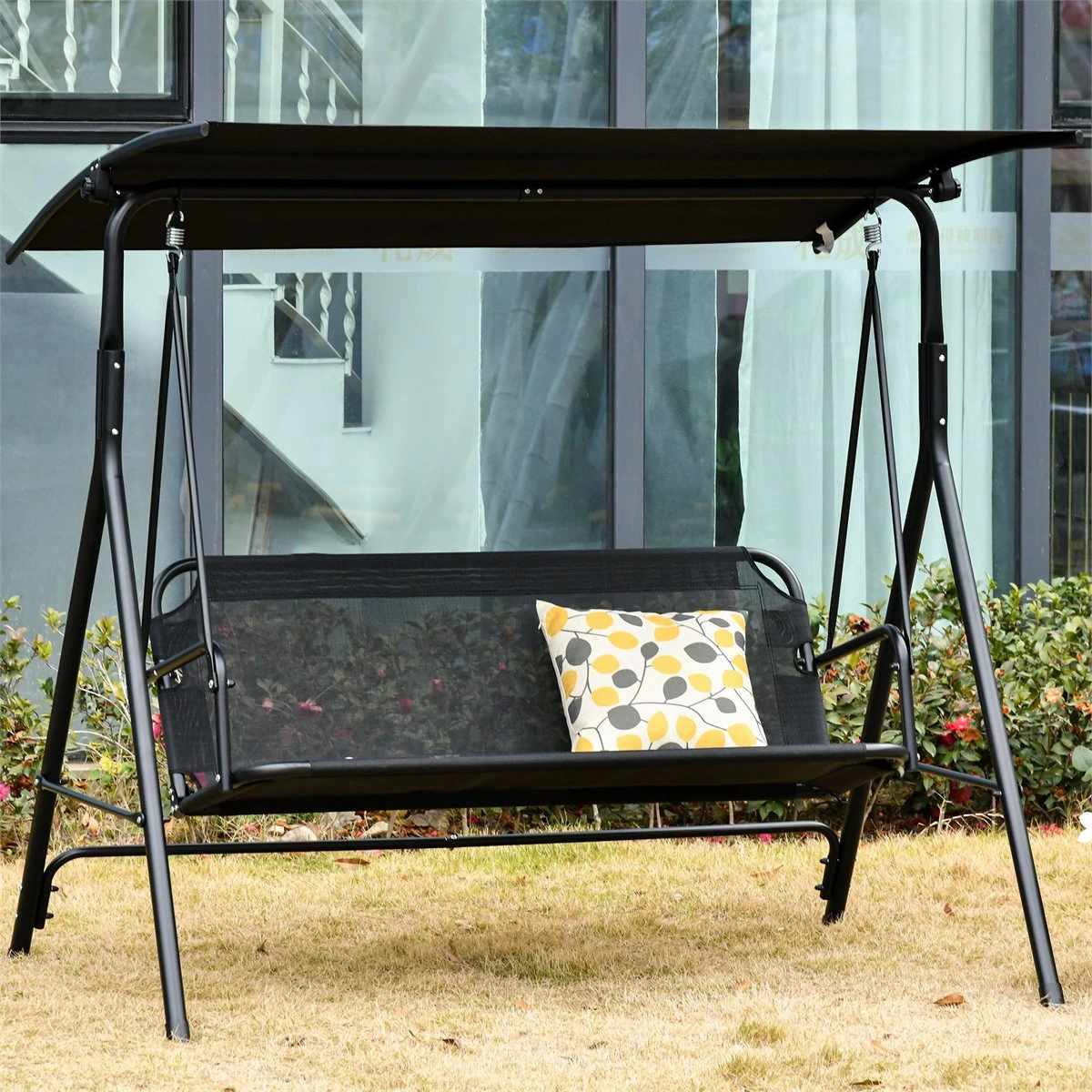 Outsunny Columpio De Jardín De 2 Plazas Silla Balancín Con Parasol Techo Ajustable En Ángulo Terraza Balcón Exterior Carga 200 Kg 172x110x155 Cm Negro 4 Outsunny Columpio De Jardín De 2 Plazas Silla Balancín Con Parasol Techo Ajustable En Ángulo Terraza Balcón Exterior Carga 200 Kg 172x110x155 Cm Negro - Imagen 2