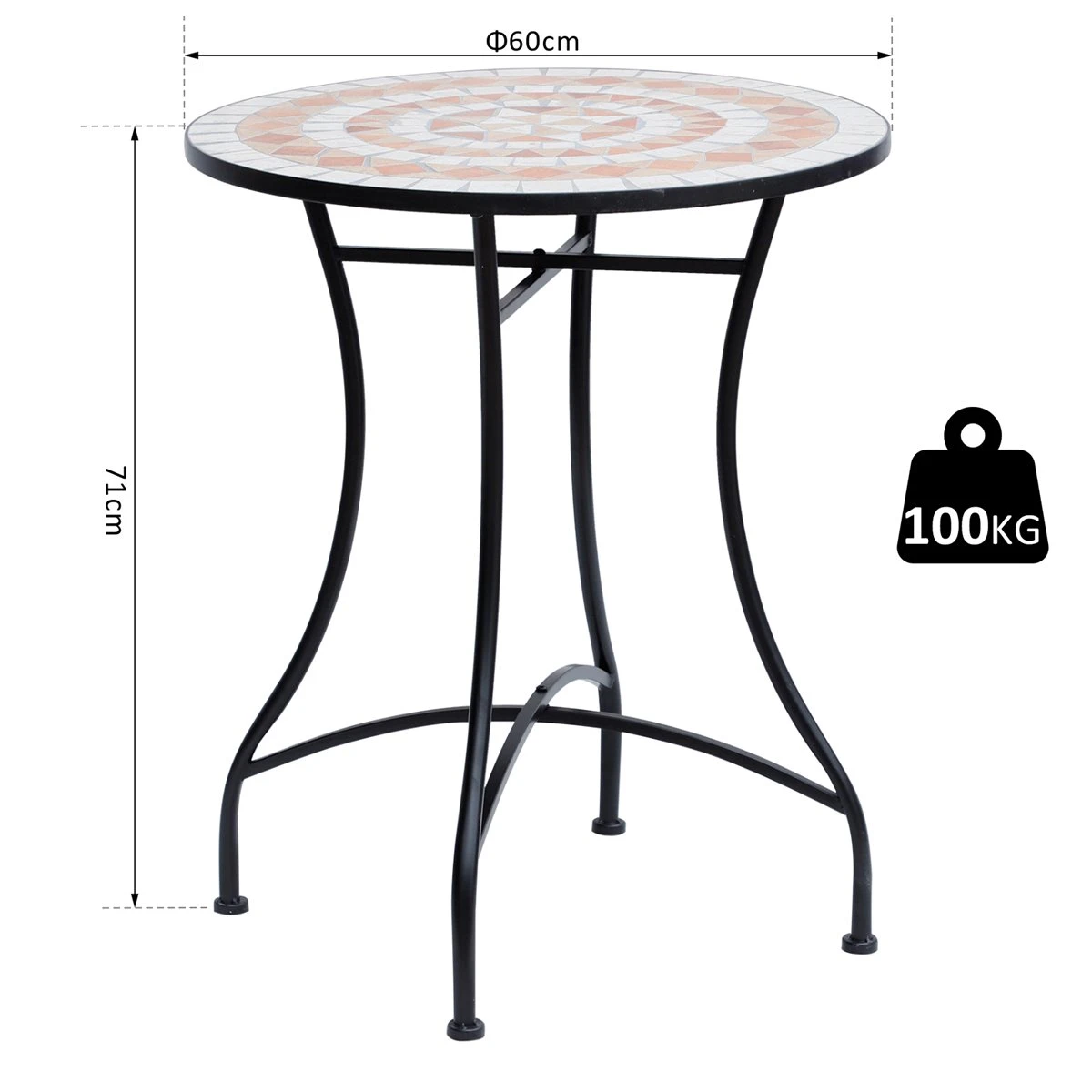 Outsunny Mesa De Jardín Mesa Mosaico Cerámica Y Redonda Mesita De Café Para Terraza Balcón Φ60x71cm 5 Outsunny Mesa De Jardín Mesa Mosaico Cerámica Y Redonda Mesita De Café Para Terraza Balcón Φ60x71cm - Imagen 3