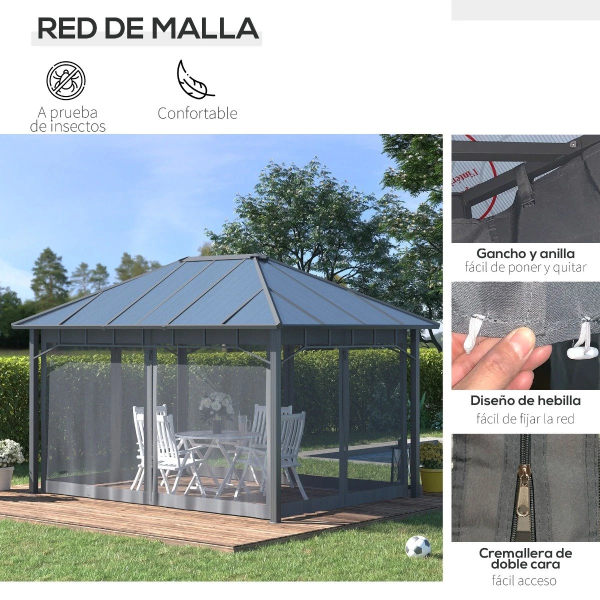 Outsunny Cenador De Jardín 4x3 M Aluminio Pabellón Para Exterior Con Techo De Policarbonato Y 4 Mosquiteras Laterales Con Cremalleras Para Fiestas Eventos Gris 8 Outsunny Cenador De Jardín 4x3 M Aluminio Pabellón Para Exterior Con Techo De Policarbonato Y 4 Mosquiteras Laterales Con Cremalleras Para Fiestas Eventos Gris - Imagen 6