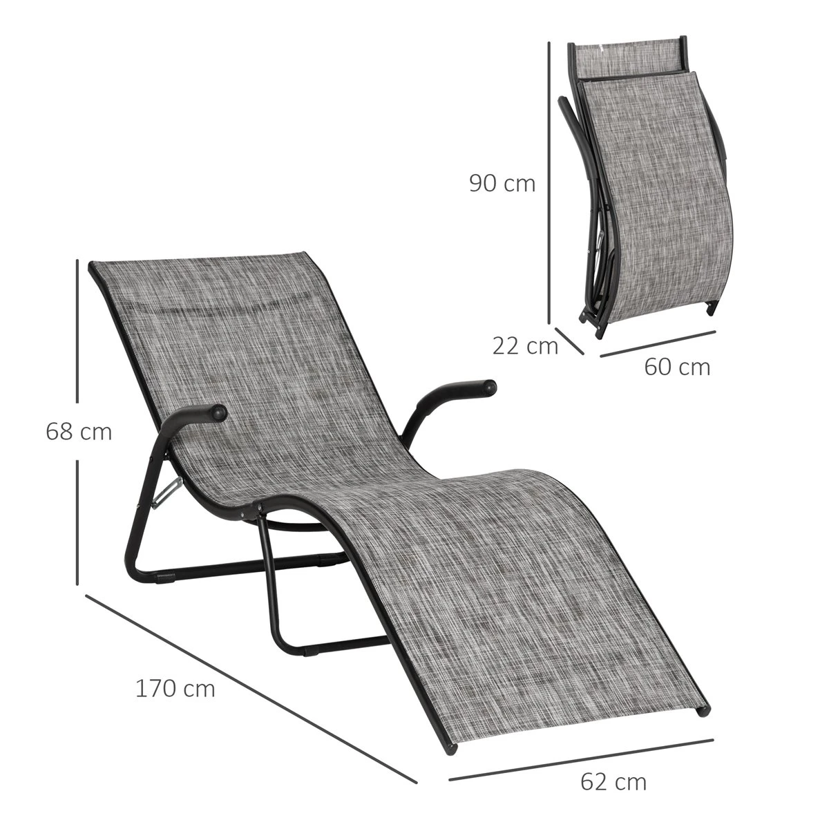 Outsunny Tumbona Plegable De Jardín Con Reposabrazos Reposapiés Respaldo Transpirable Y Marco De Metal Ergonómico Para Terraza Playa Camping 170x62x68 Cm Gris 5 Outsunny Tumbona Plegable De Jardín Con Reposabrazos Reposapiés Respaldo Transpirable Y Marco De Metal Ergonómico Para Terraza Playa Camping 170x62x68 Cm Gris - Imagen 3