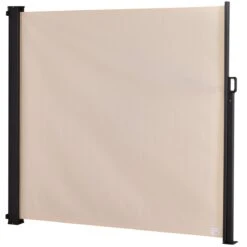 Outsunny Toldo Lateral Retráctil Exterior 350x180cm Pantalla De Privacidad Contra Sol Viento Visión Para Jardín Patio Balcón Tejado Hecho De Aluminio Poliéster Montar Utilizar Fácil Beige