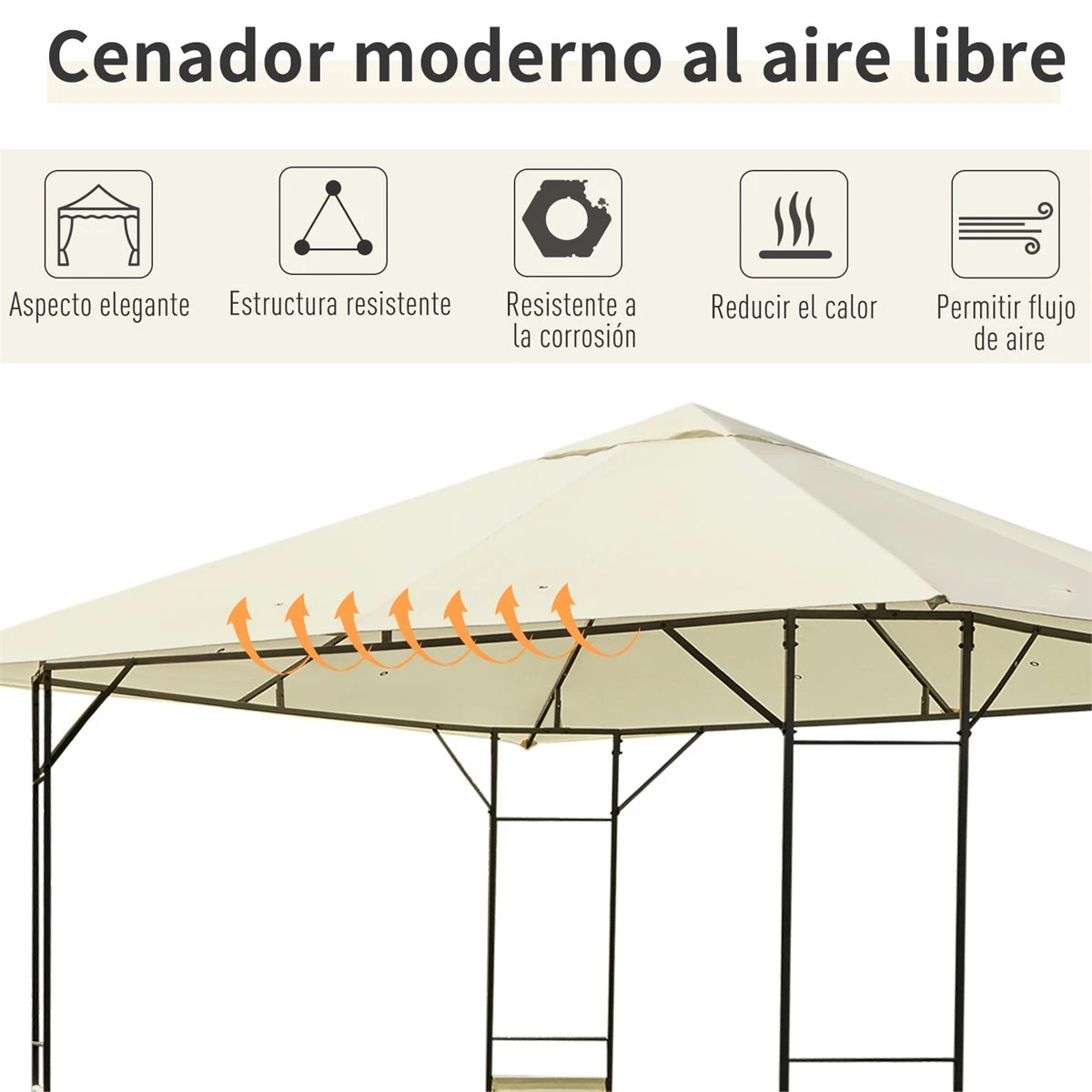 Outsunny Carpa 3x3x2.6m Cenador Jardin Marco De Acero Y 4 Paraviento Lateral Color Crema 6 Outsunny Carpa 3x3x2.6m Cenador Jardin Marco De Acero Y 4 Paraviento Lateral Color Crema - Imagen 4