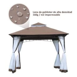 Outsunny Cenador De Jardín 3x3m Pabellón Con Doble Techo Y Mosquiteras Laterales Con Cremallera Buena Ventilación Para Terraza Eventos Fiestas Bodas Marrón Y Blanco -OUTSUNNY TIENDA c2068d9235b149bd803b51a61ddffd8f36b4f433 e3200db26a694b8893b20b2e8a284ba0