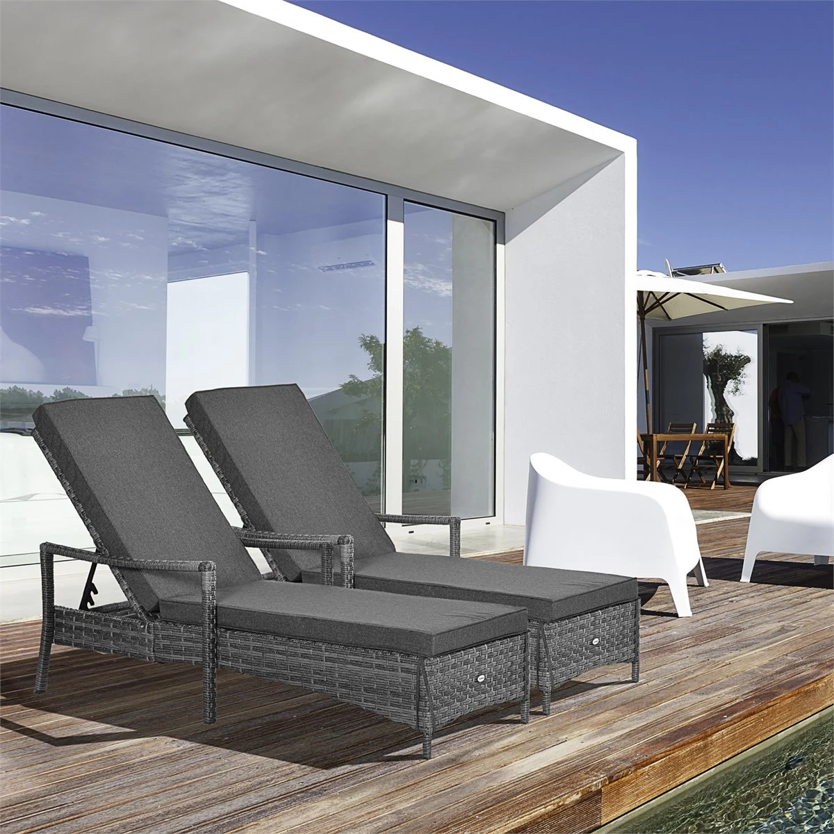 Outsunny Conjunto De 2 Tumbonas De Ratán De Jardín Chaise Longue Con Respaldo Ajustable En 4 Posiciones Cojines Acolchados Y Desenfundables Para Terraza Patio Exterior 192x62,5x58-95 Cm Gris 4 Outsunny Conjunto De 2 Tumbonas De Ratán De Jardín Chaise Longue Con Respaldo Ajustable En 4 Posiciones Cojines Acolchados Y Desenfundables Para Terraza Patio Exterior 192x62,5x58-95 Cm Gris - Imagen 2