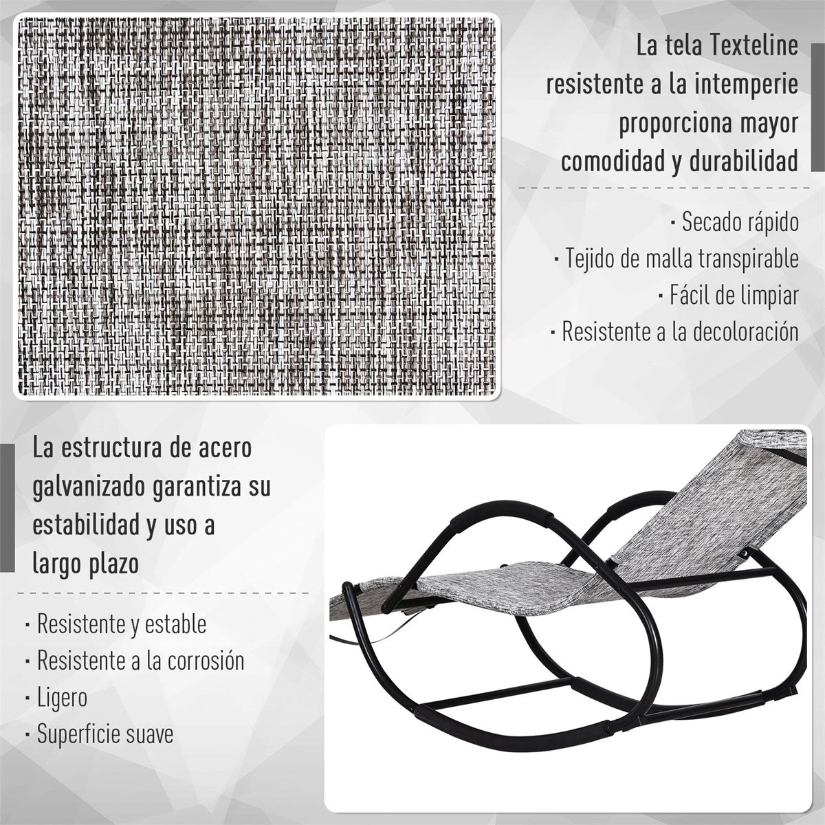 Outsunny Mecedora Para Exterior Tumbona Con Reposabrazos Y Función Balancín Para Terraza 160x61x79 Cm Gris 8 Outsunny Mecedora Para Exterior Tumbona Con Reposabrazos Y Función Balancín Para Terraza 160x61x79 Cm Gris - Imagen 6